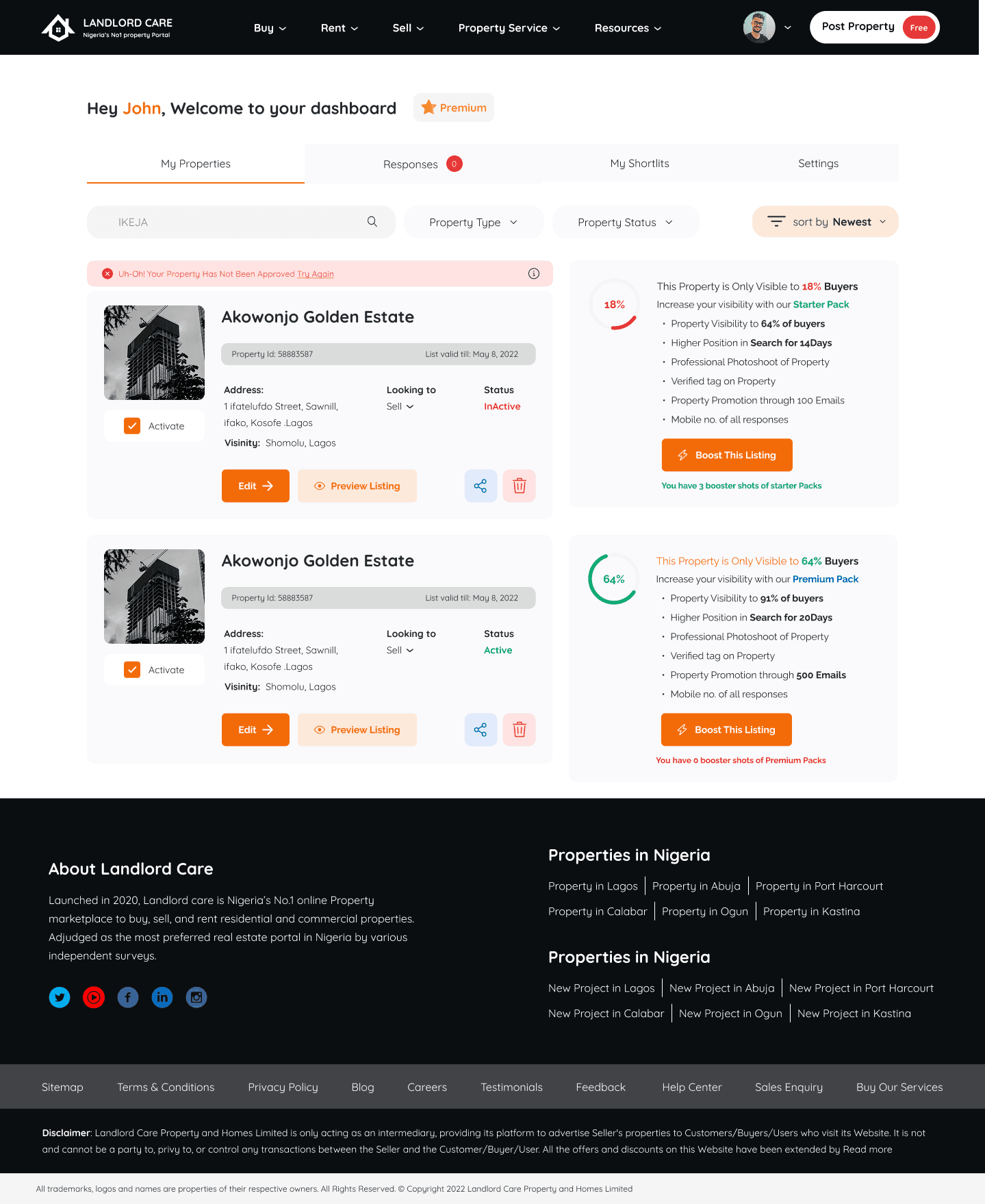 Landlord dashboard: portfolio and listing management